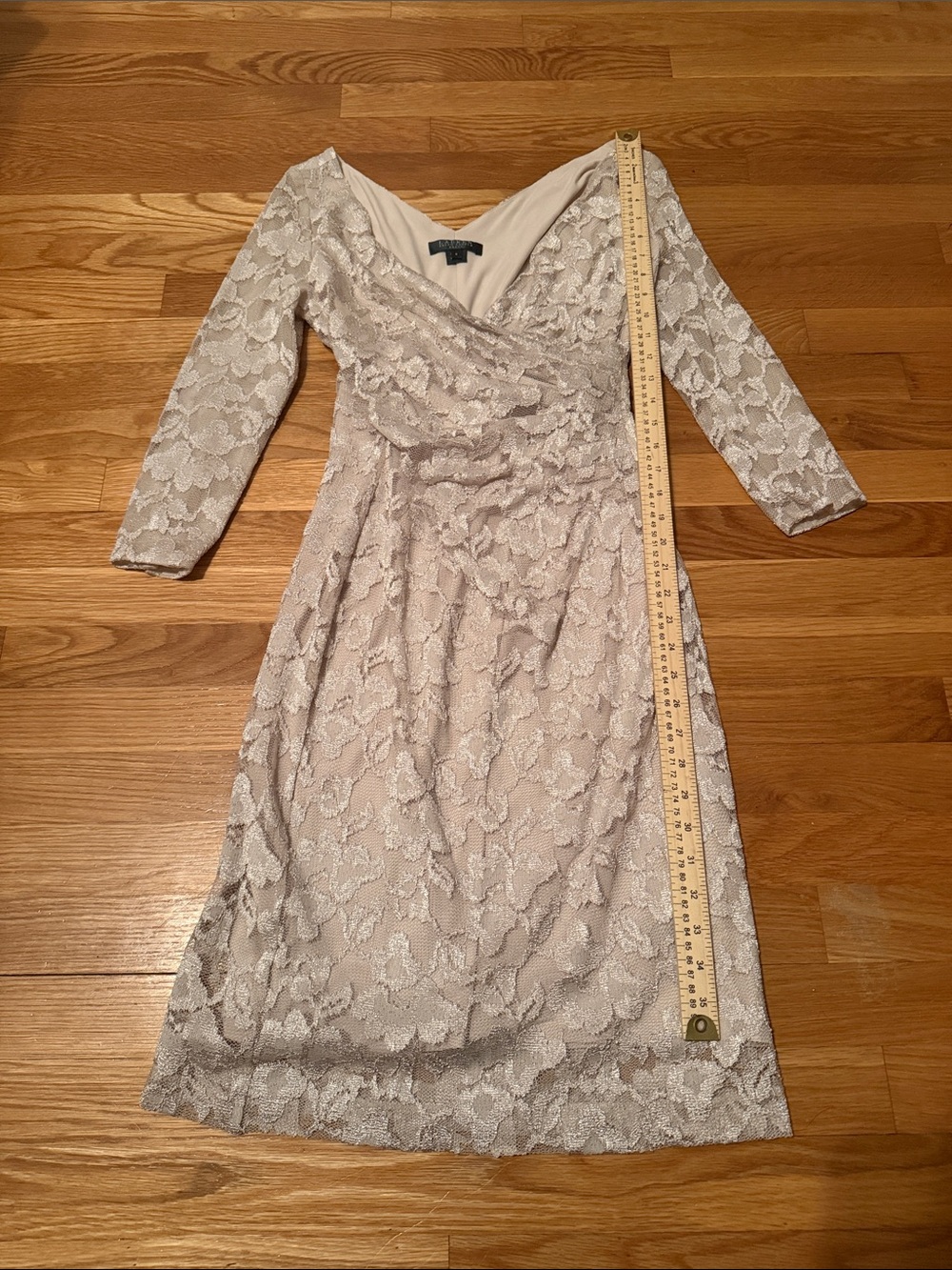 Lauren Ralph Lauren Ivory Lace Wrap-Style Long Sleeve Dress - Picture 4 of 9